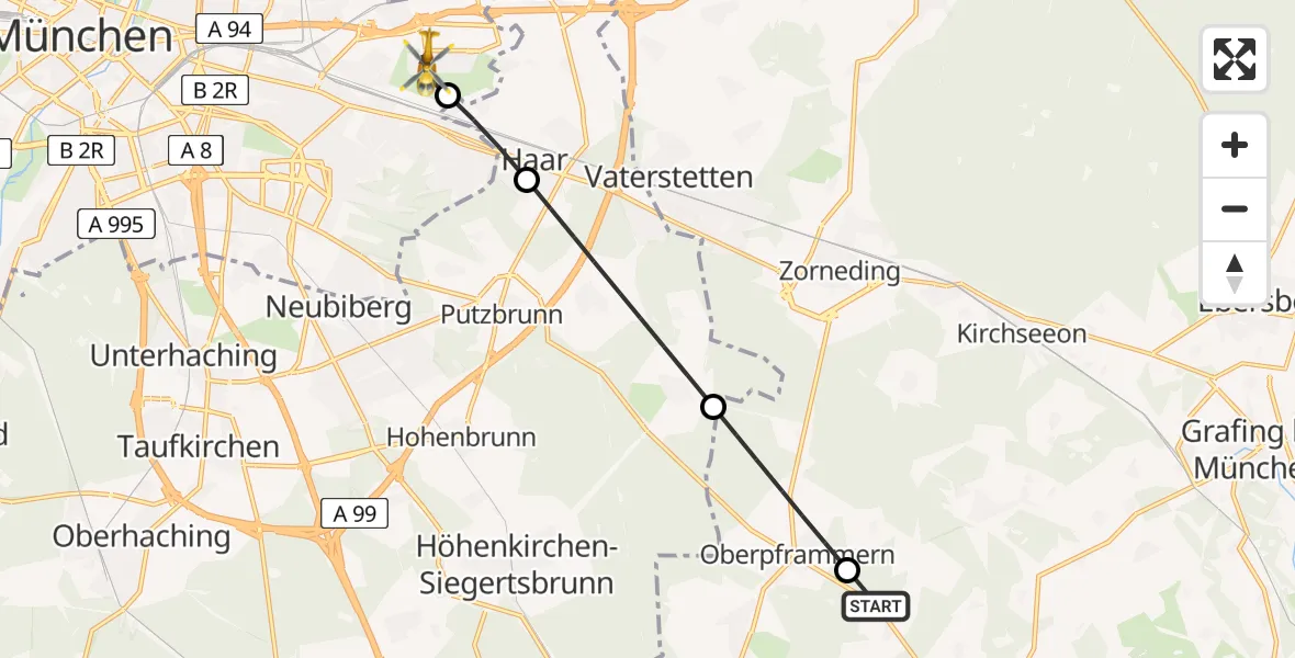 Flugroute Rettungshubschrauber Glonn - München, 01 Juni 2026, 17:22