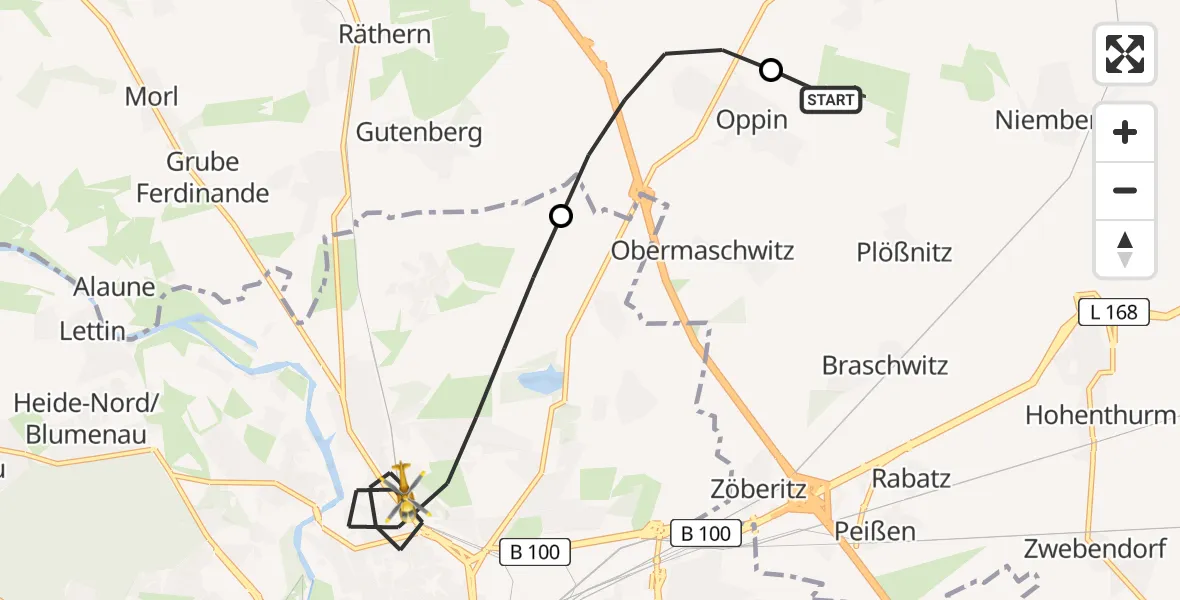 Flugroute Rettungshubschrauber Halle-Oppin Flugplatz - Halle (Saale), 01 Juni 2026, 17:23
