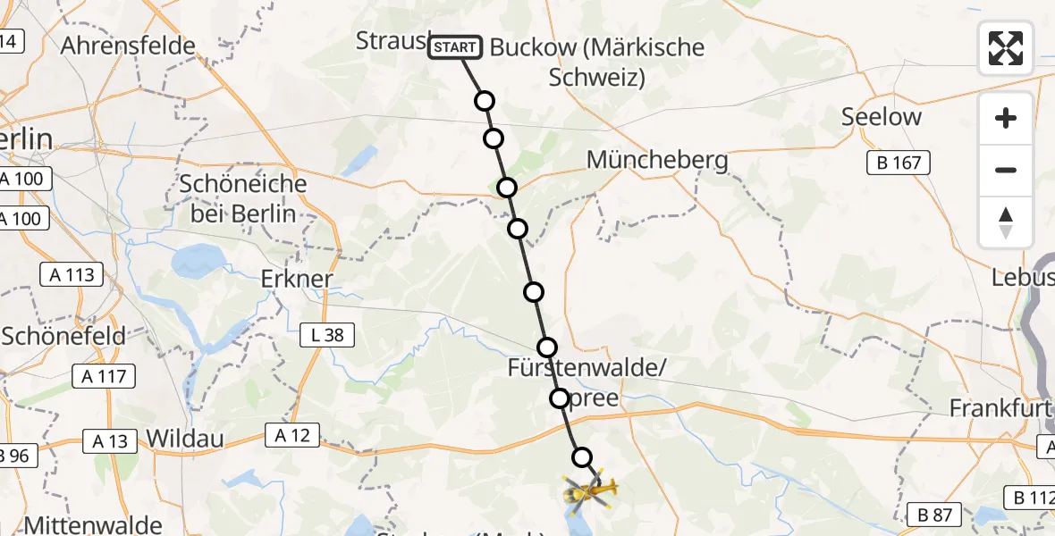 Flugroute Rettungshubschrauber Strausberg - Bad Saarow, 01 Juni 2026, 17:30