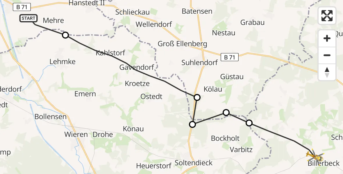 Flugroute Rettungshubschrauber Uelzen - Schnega, 01 Juni 2026, 17:40