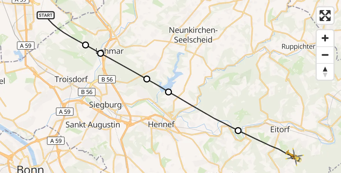 Flugroute Rettungshubschrauber Köln Bonn Flughafen - Eitorf, 01 Juni 2026, 17:43