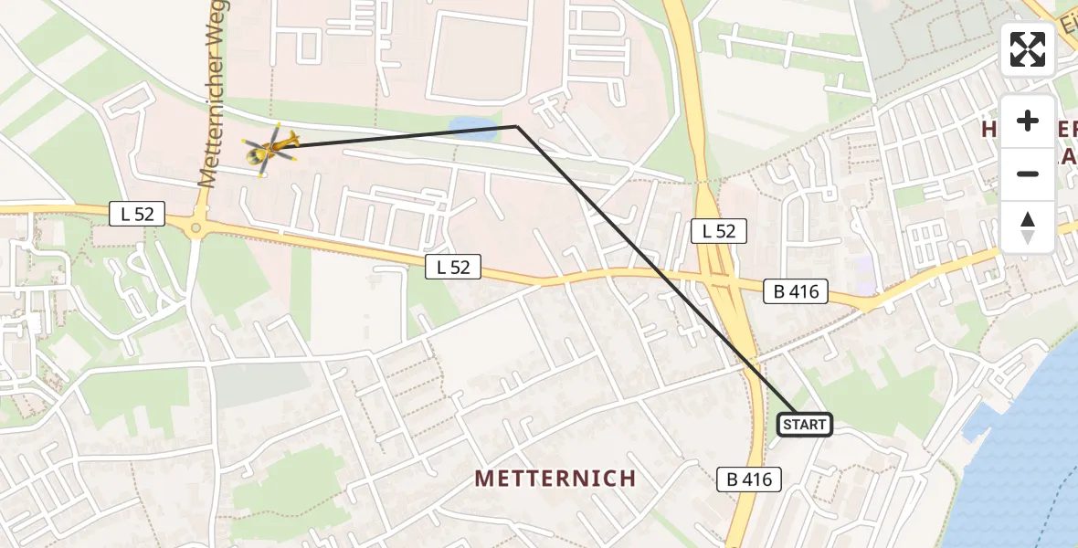 Flugroute Rettungshubschrauber Koblenz - Koblenz, 01 Juni 2026, 17:45