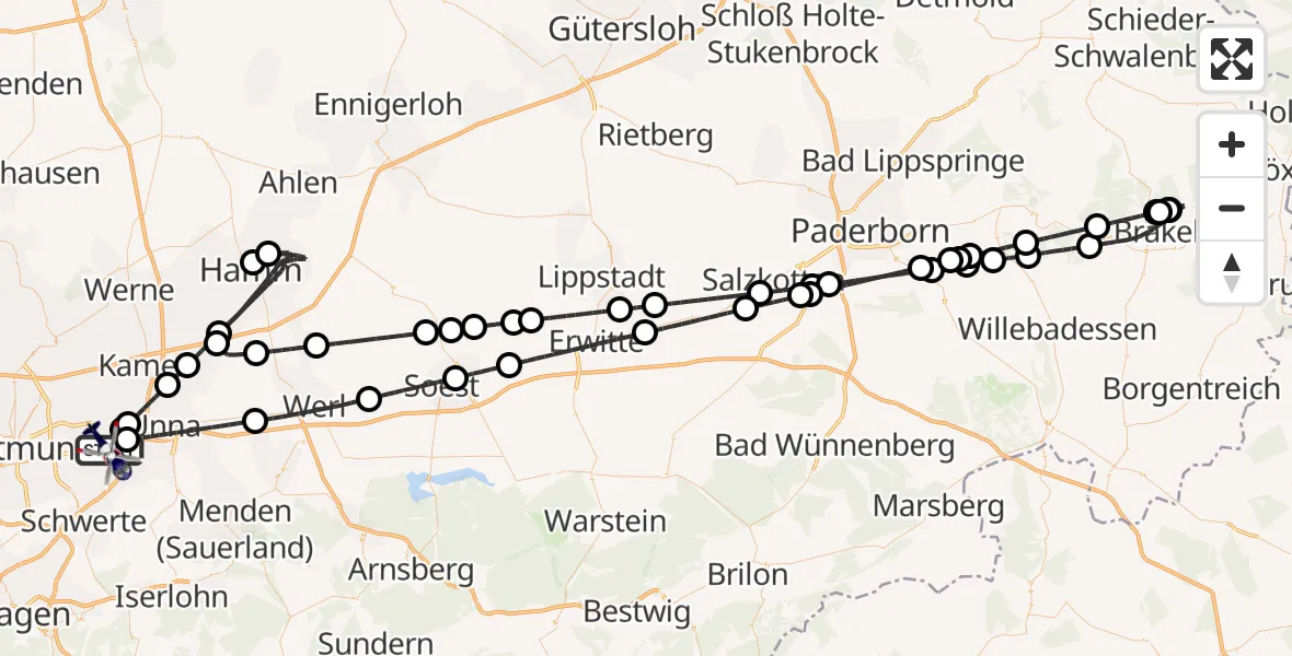 Flugroute Polizeihubschrauber Dortmund Flughafen - Dortmund Flughafen, 01 Juni 2026, 17:54