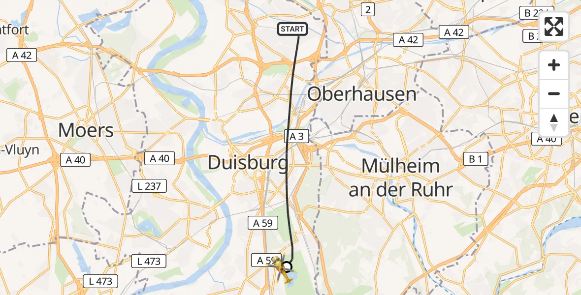Flugroute Rettungshubschrauber Duisburg - Duisburg Air Rescue Hubschrauberlandeplatz (Christoph 9), 01 Juni 2026, 17:57
