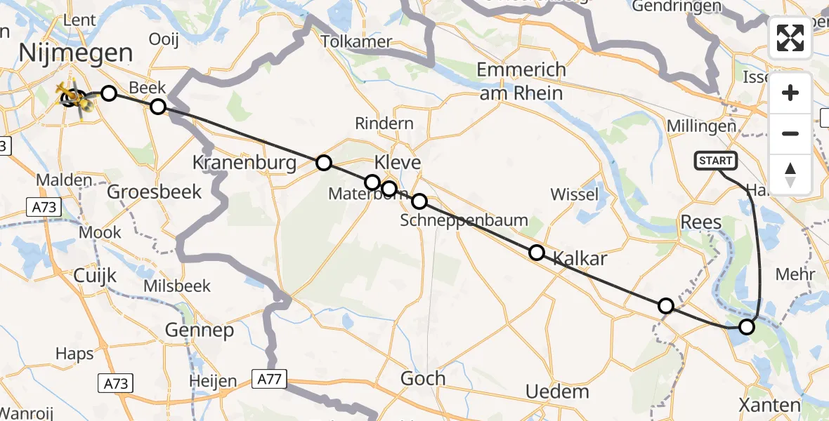 Flugroute Rettungshubschrauber Rees - Radboud University Medical Center Heliport, 01 Juni 2026, 17:59