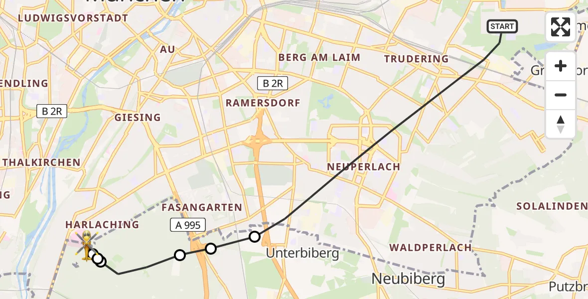 Flugroute Rettungshubschrauber München - ADAC Air Rescue Center Hubschrauberlandeplatz (Christoph 1), 01 Juni 2026, 18:04