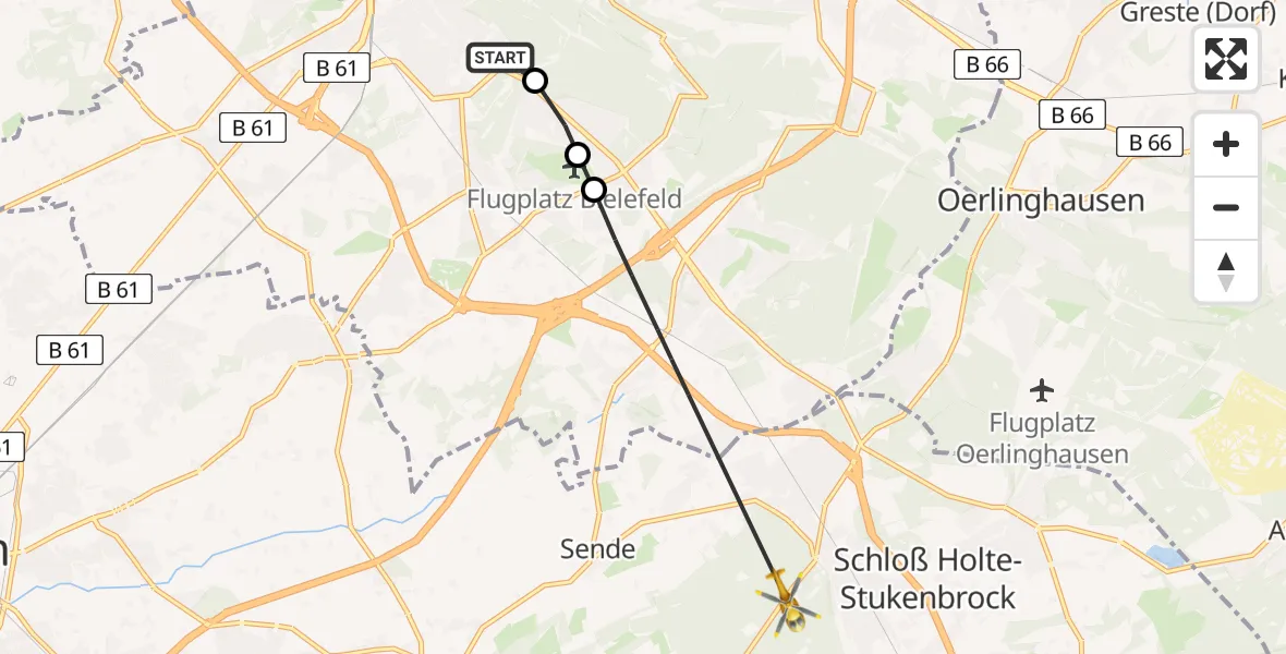 Flugroute Rettungshubschrauber Luftrettungszentrum Bielefeld - Schloß Holte-Stukenbrock, 01 Juni 2026, 18:11