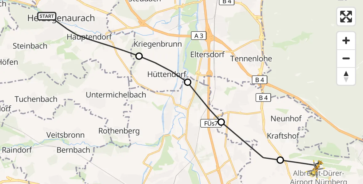 Flugroute Ambulanzhubschrauber Herzogenaurach - Flughafen Nuremberg, 01 Juni 2026, 18:24