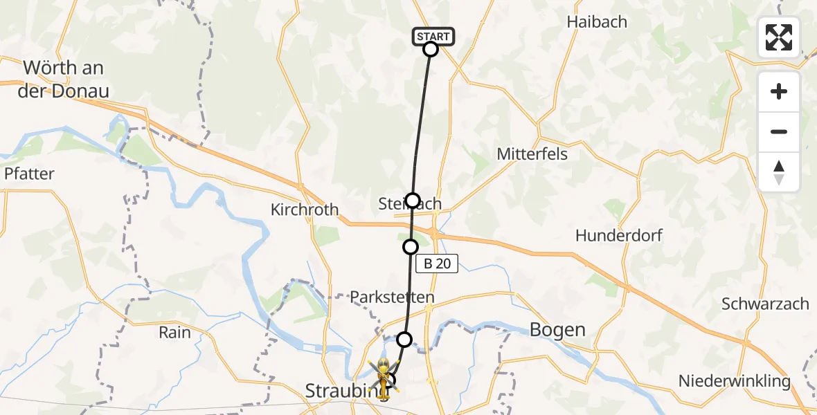 Flugroute Rettungshubschrauber Rattiszell - Sankt Elisabeth Hospital Straubing, 01 Juni 2026, 18:27