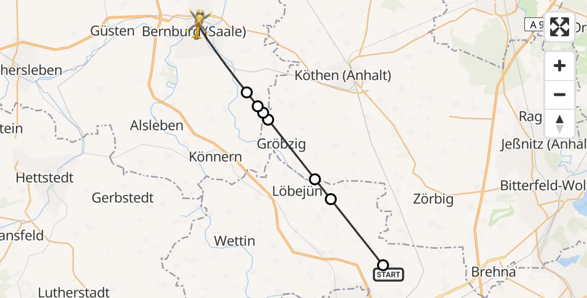 Flugroute Rettungshubschrauber Landsberg - Bernburg (Saale), 01 Juni 2026, 18:28