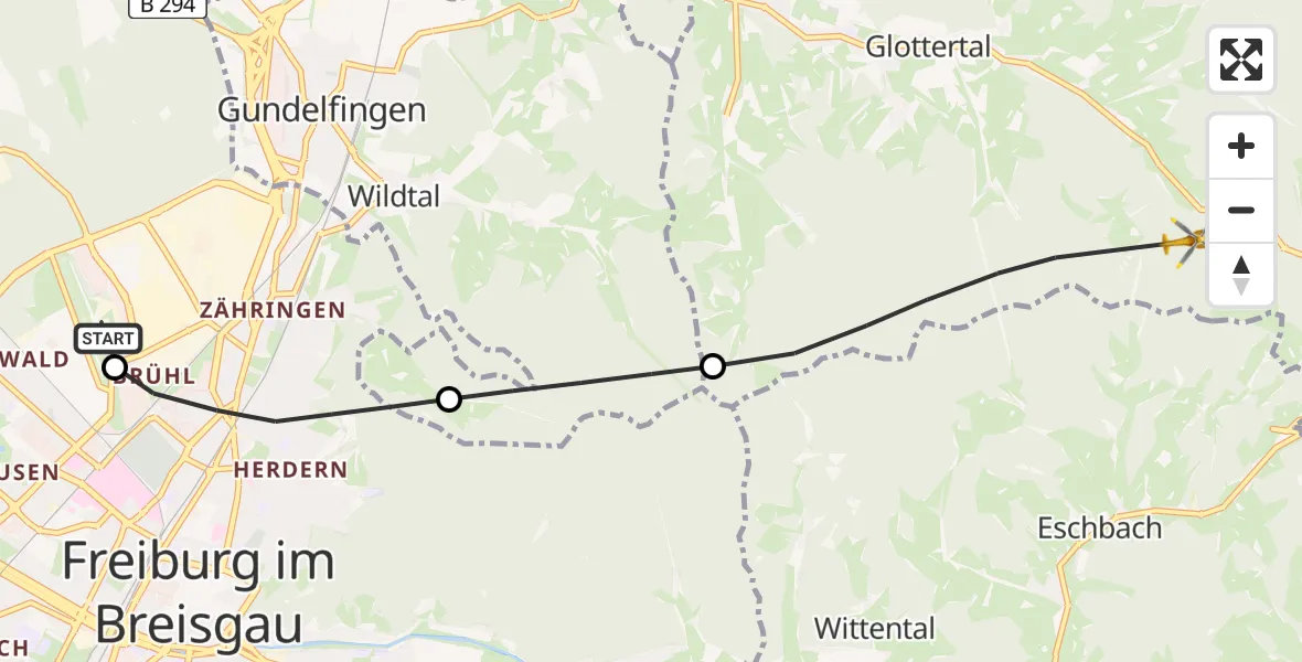 Flugroute Rettungshubschrauber Freiburg im Breisgau Flugplatz - Glottertal, 01 Juni 2026, 18:46