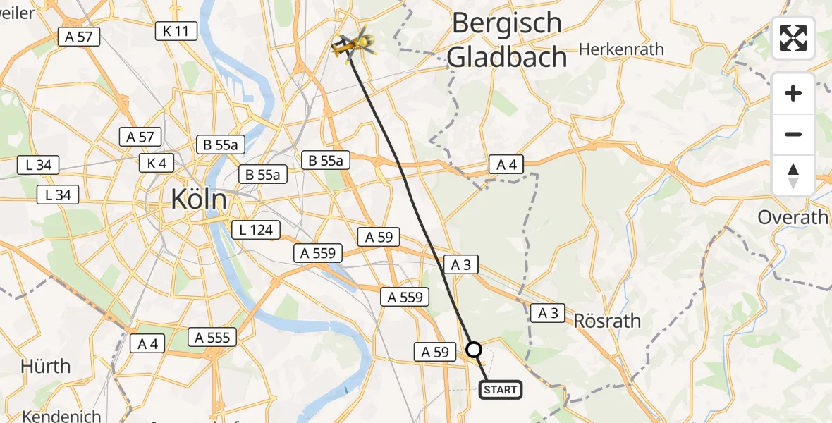 Flugroute Rettungshubschrauber Köln Bonn Flughafen - Köln, 01 Juni 2026, 18:53