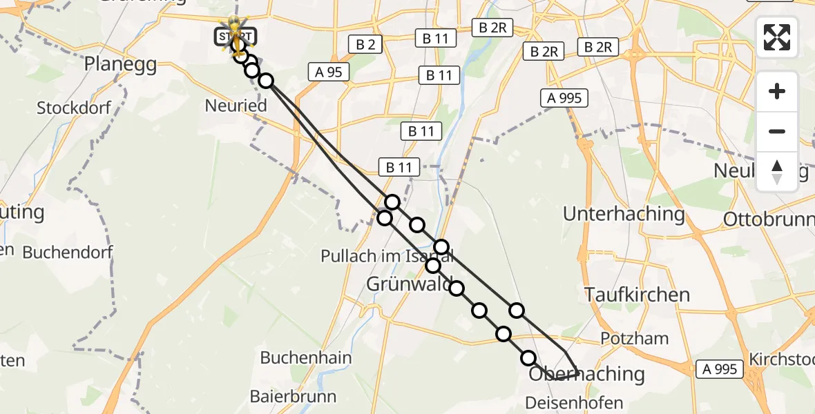 Flugroute Rettungshubschrauber DRF Air Rescue München Hubschrauberlandeplatz - DRF Air Rescue München Hubschrauberlandeplatz, 01 Juni 2026, 19:09