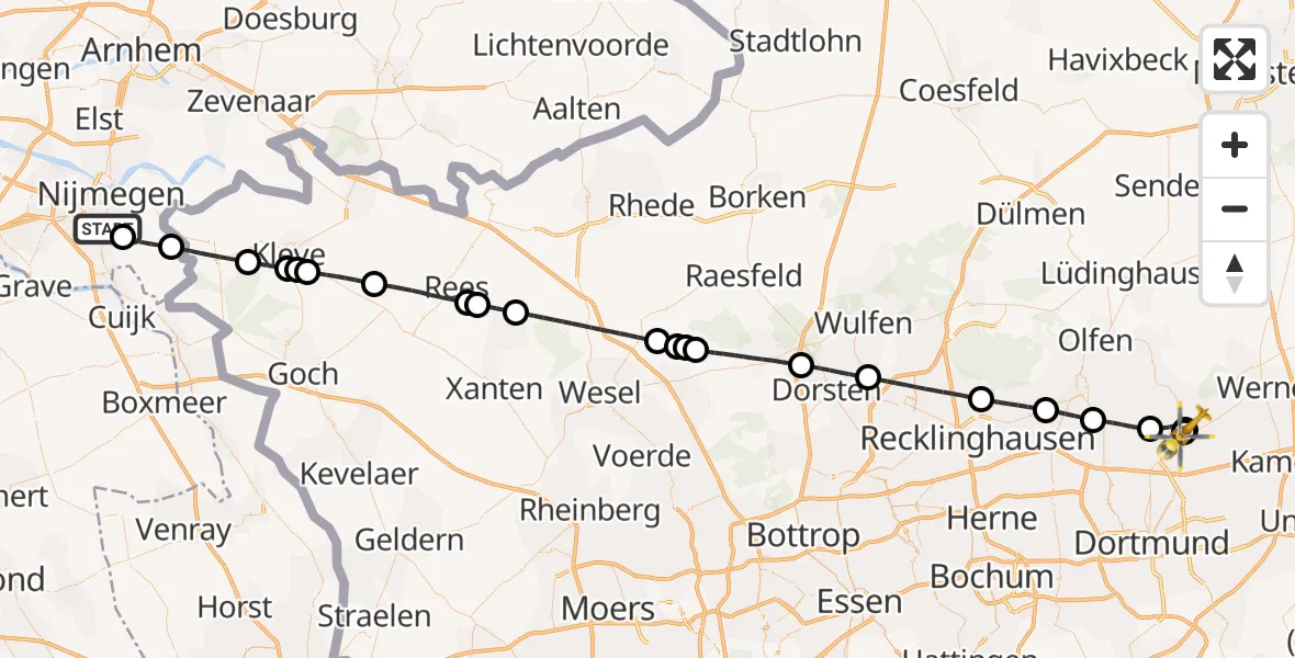 Flugroute Rettungshubschrauber Nijmegen - Sankt Marien Hospital, 01 Juni 2026, 19:13