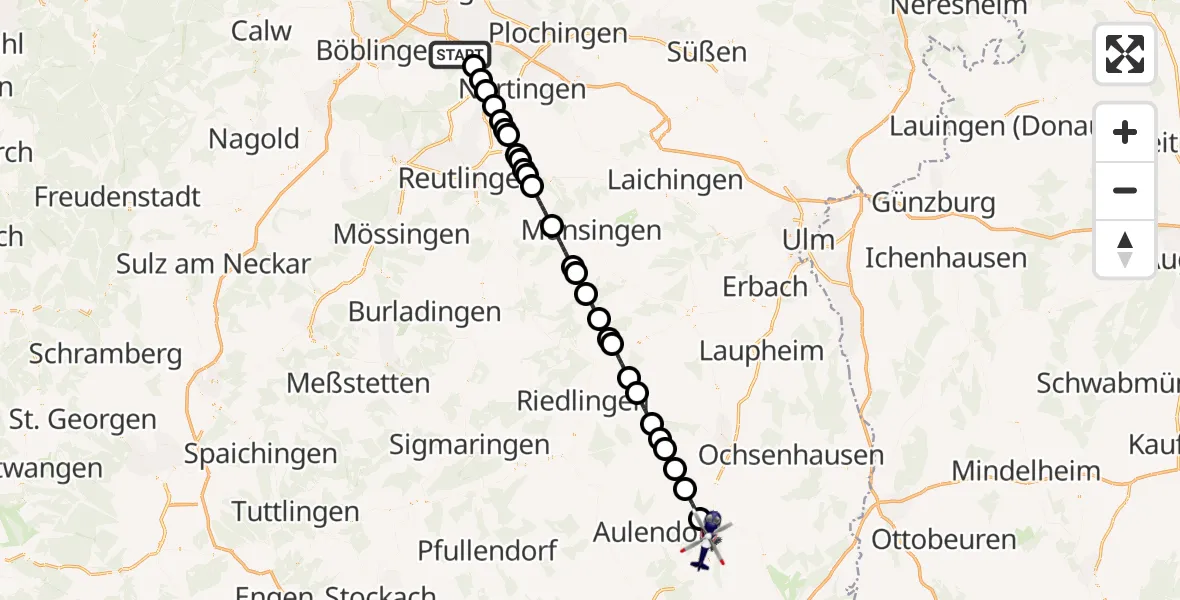 Flugroute Polizeihubschrauber Flughafen Stuttgart - Bad Waldsee, 01 Juni 2026, 19:18