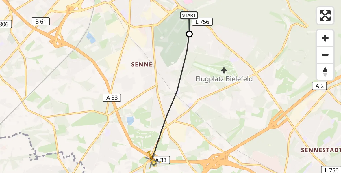 Flugroute Rettungshubschrauber Luftrettungszentrum Bielefeld - Bielefeld, 01 Juni 2026, 19:32