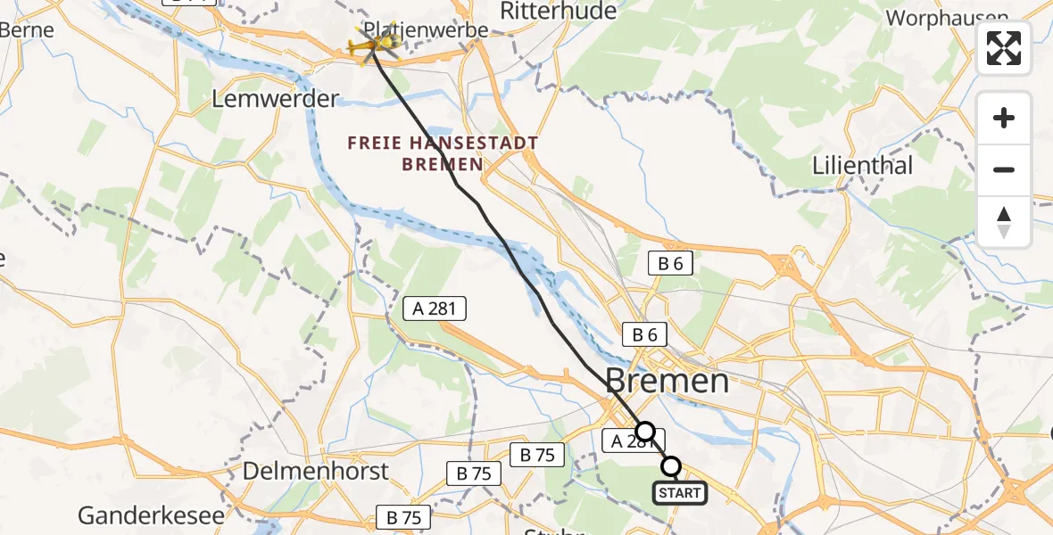 Flugroute Rettungshubschrauber Bremen - Bremen, 01 Juni 2026, 19:41