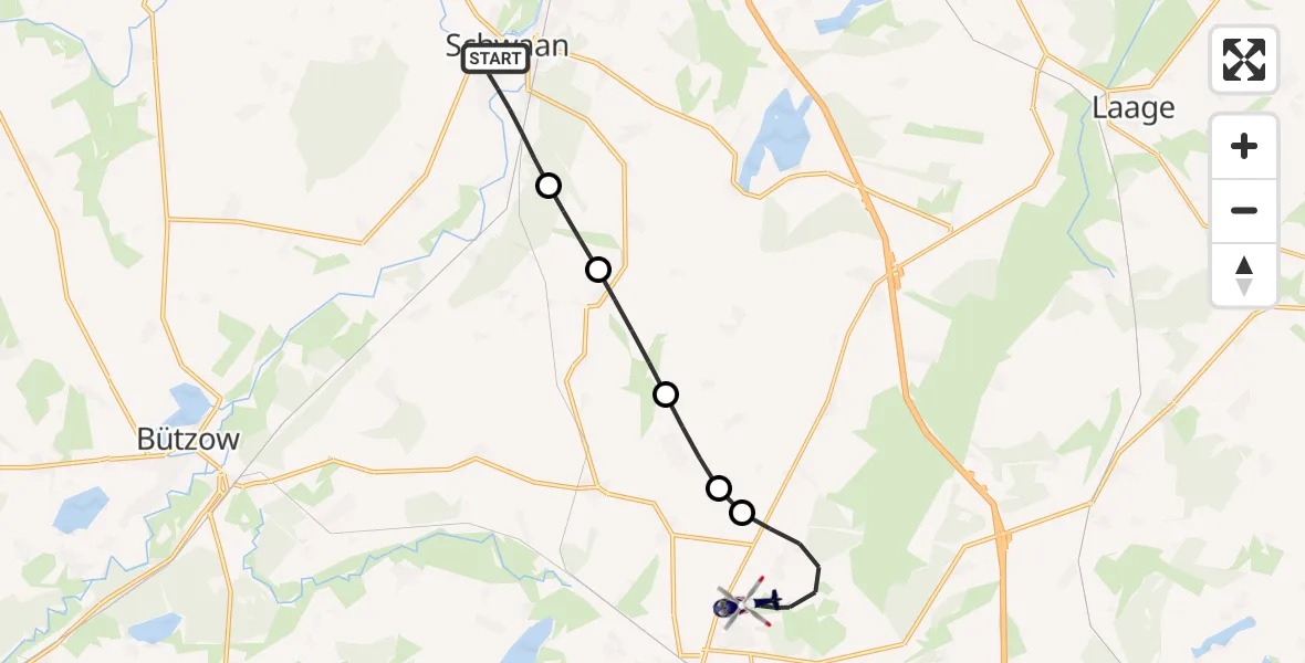 Flugroute Polizeihubschrauber Schwaan - Güstrow, 01 Juni 2026, 20:02