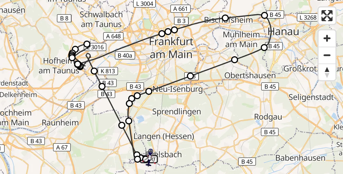 Flugroute Polizeihubschrauber Flughafen Frankfurt-Egelsbach - Flughafen Frankfurt-Egelsbach, 01 Juni 2026, 20:59