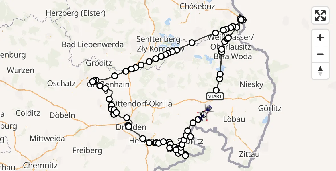 Flugroute Polizeihubschrauber Malschwitz - Obergurig, 01 Juni 2026, 22:07