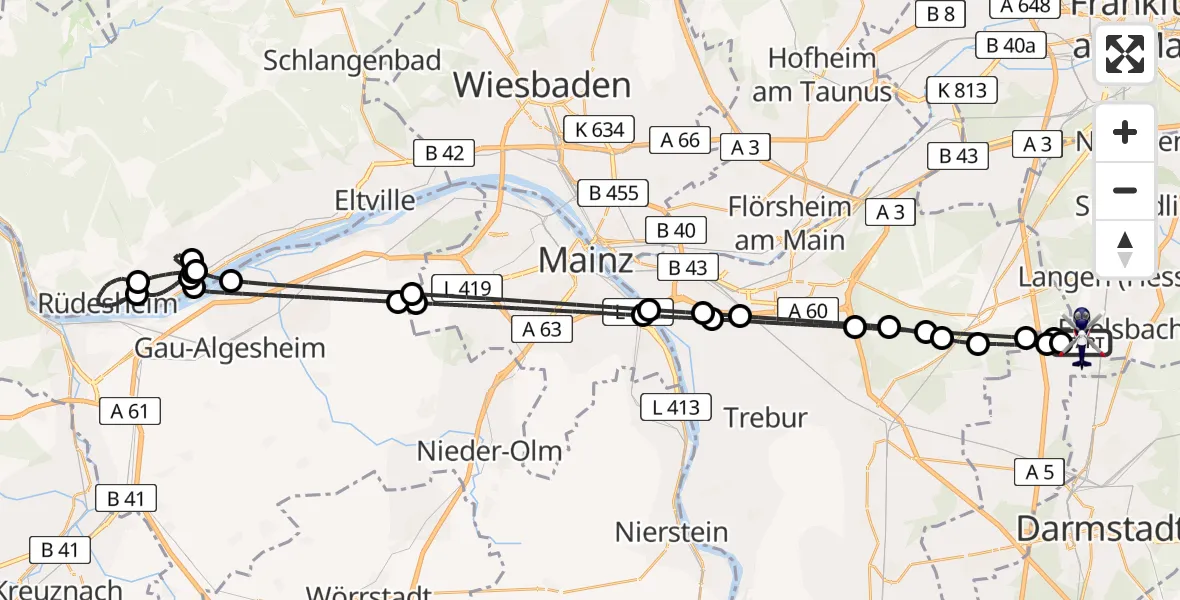 Flugroute Polizeihubschrauber Flughafen Frankfurt-Egelsbach - Flughafen Frankfurt-Egelsbach, 01 Juni 2026, 23:17