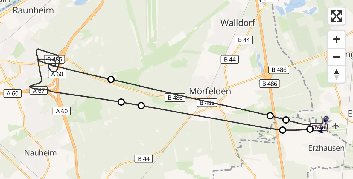 Flugroute Polizeihubschrauber Flughafen Frankfurt-Egelsbach - Flughafen Frankfurt-Egelsbach, 02 Juni 2026, 00:49
