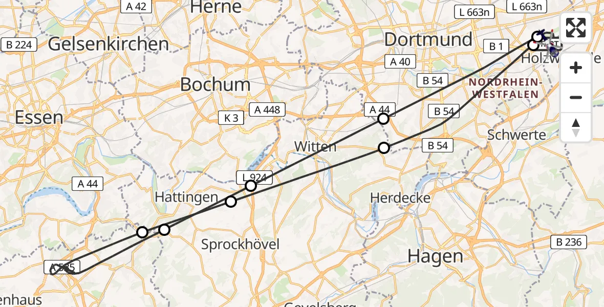 Flugroute Polizeihubschrauber Dortmund Flughafen - Dortmund Flughafen, 02 Juni 2026, 01:56