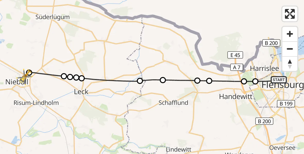 Flugroute Rettungshubschrauber Flensburg - Niebüll, 02 Juni 2026, 02:36