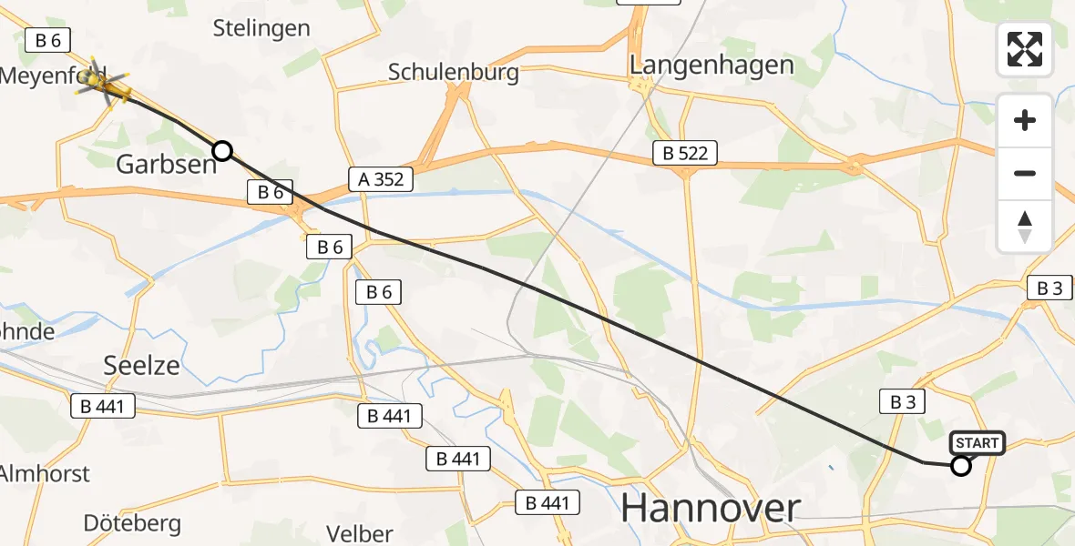 Flugroute Rettungshubschrauber Hannover Luftrettung Hubschrauberlandeplatz (Christoph 4) - Garbsen, 02 Juni 2026, 05:09