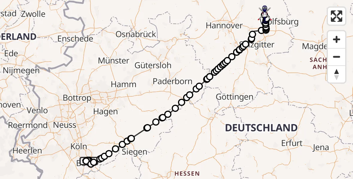 Flugroute Polizeihubschrauber Sankt Augustin - Gifhorn Bundespolizei Hubschrauberlandeplatz, 02 Juni 2026, 05:13