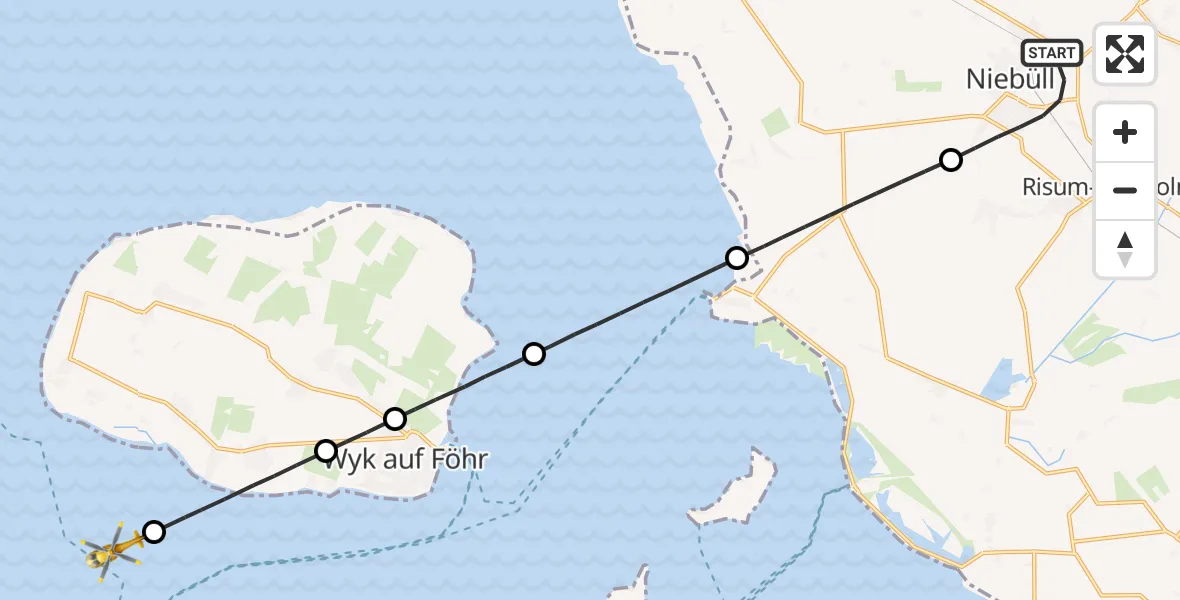 Flugroute Rettungshubschrauber Niebüll - Witsum, 02 Juni 2026, 05:29