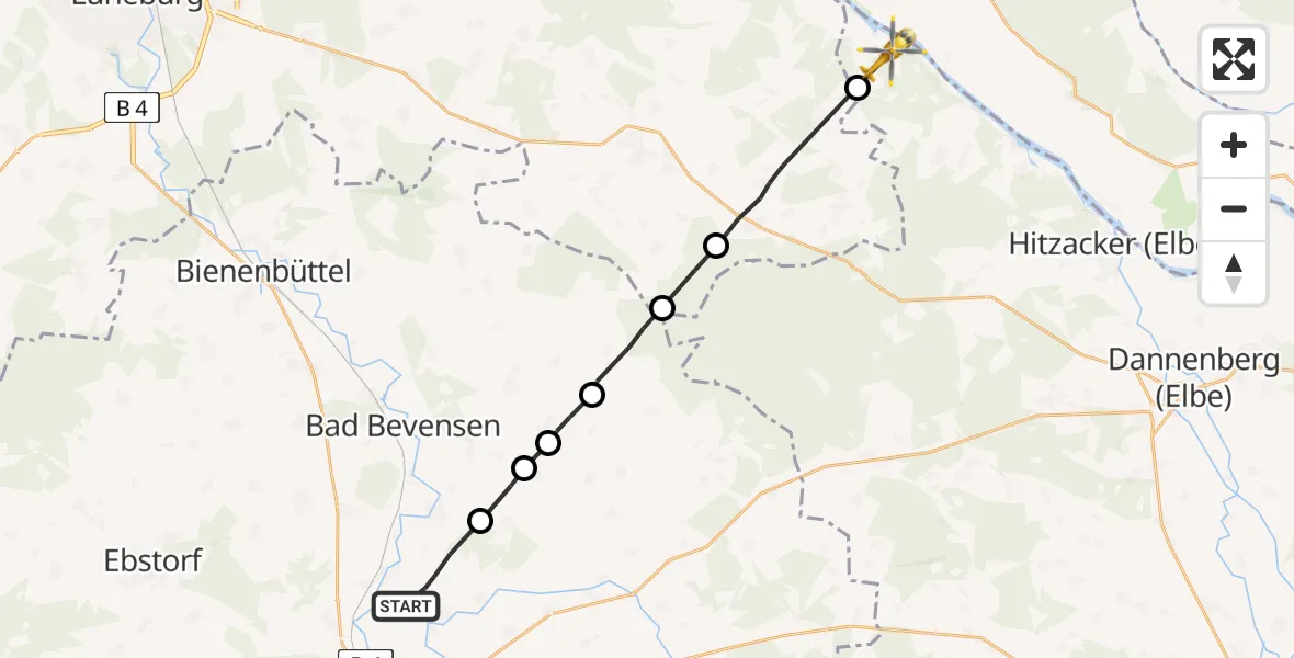 Flugroute Rettungshubschrauber Uelzen - Neu Darchau, 02 Juni 2026, 05:32