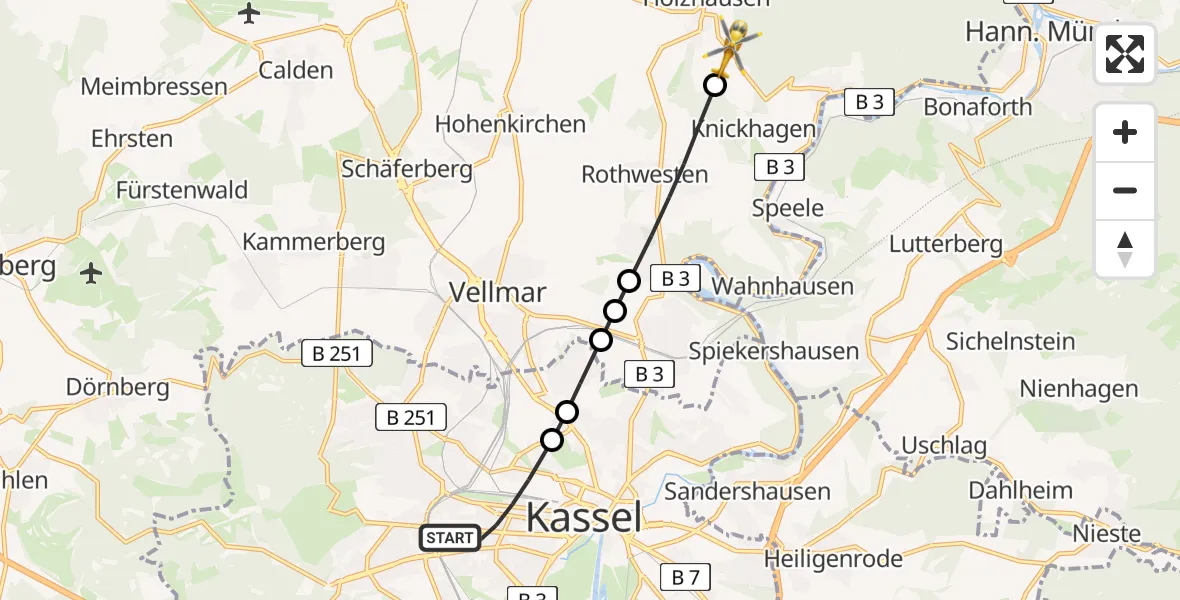 Flugroute Rettungshubschrauber Kassel - Immenhausen, 02 Juni 2026, 05:35
