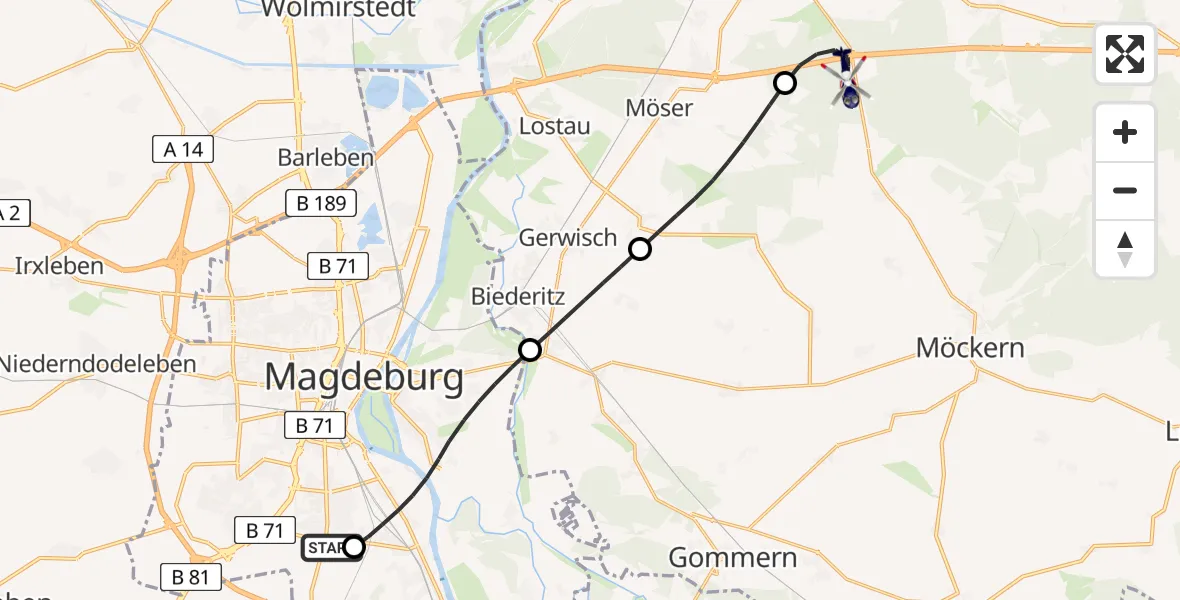 Flugroute Polizeihubschrauber Magdeburg City Flugplatz - Burg, 02 Juni 2026, 05:44