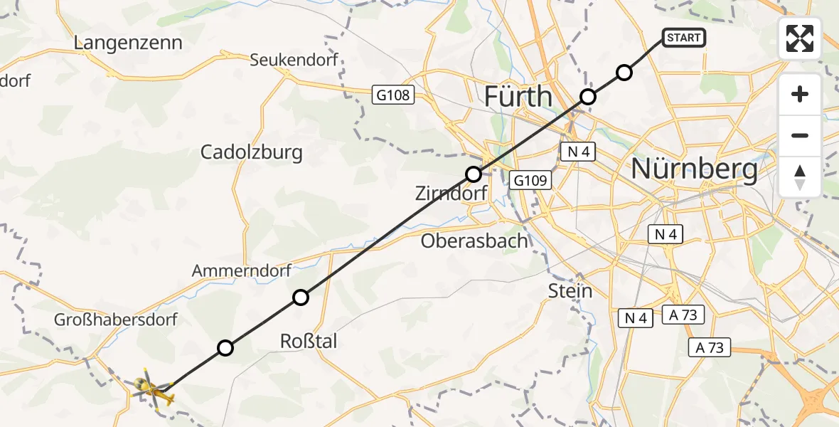 Flugroute Ambulanzhubschrauber Flughafen Nuremberg - Großhabersdorf, 02 Juni 2026, 06:00