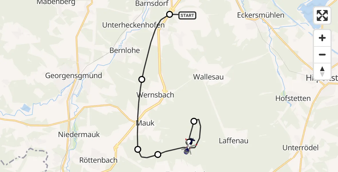 Flugroute Polizeihubschrauber Flugplatz Roth - Heideck, 02 Juni 2026, 06:06