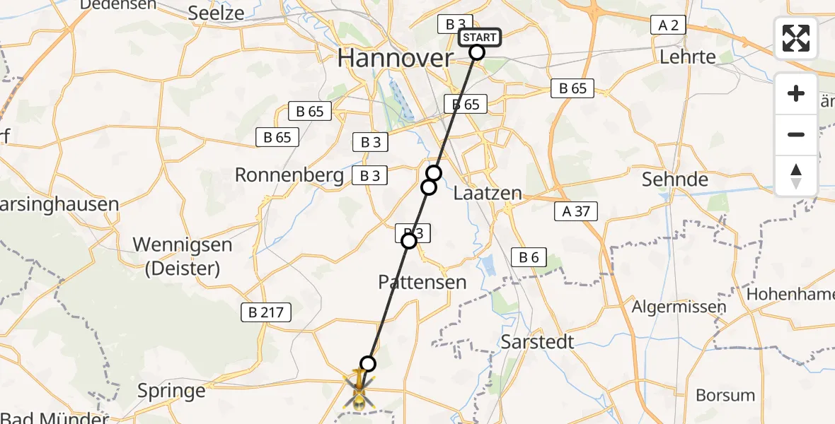 Flugroute Rettungshubschrauber Hannover Luftrettung Hubschrauberlandeplatz (Christoph 4) - Springe, 02 Juni 2026, 06:36