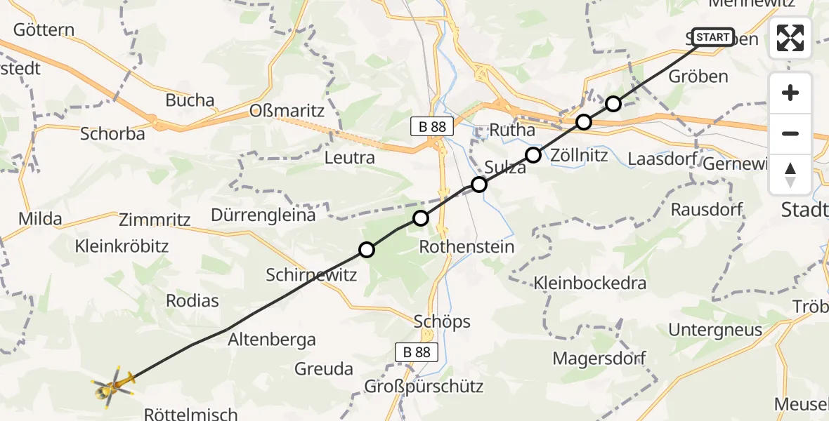 Flugroute Rettungshubschrauber Schlöben - Reinstädt, 02 Juni 2026, 07:04