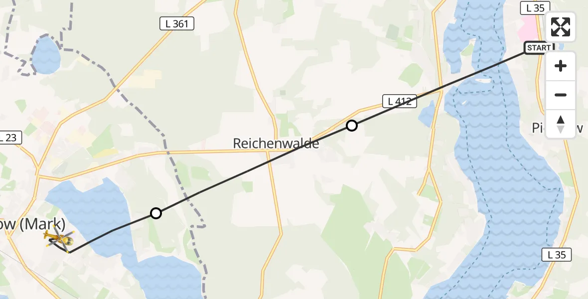 Flugroute Rettungshubschrauber Bad Saarow - Storkow (Mark), 02 Juni 2026, 07:09