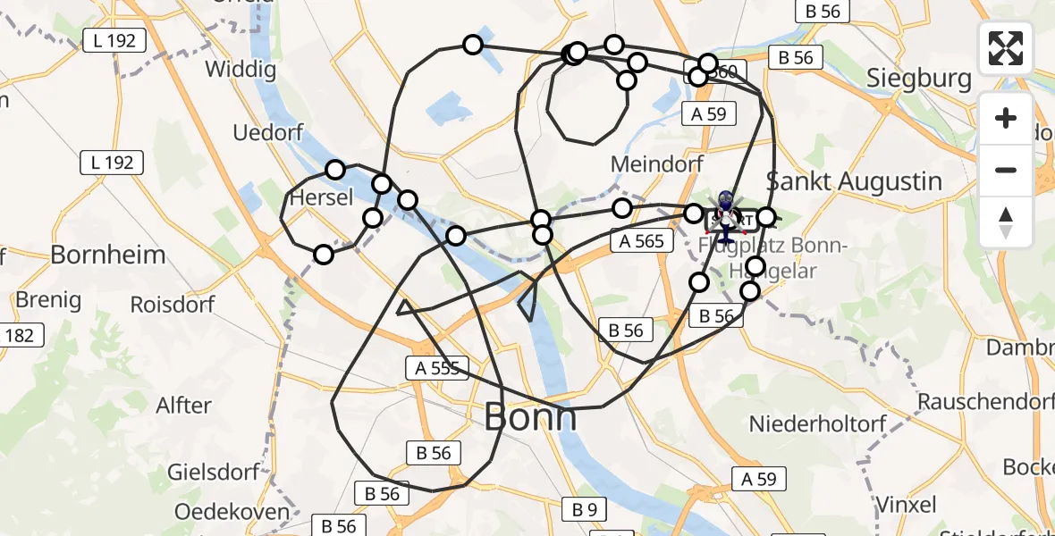 Flugroute Polizeihubschrauber Bonn-Hangelar Flugplatz - Sankt Augustin, 02 Juni 2026, 07:09