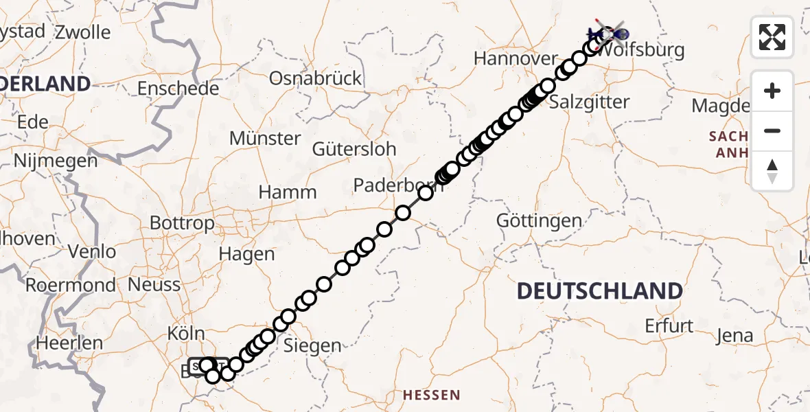 Flugroute Polizeihubschrauber Sankt Augustin - Gifhorn Bundespolizei Hubschrauberlandeplatz, 02 Juni 2026, 07:12