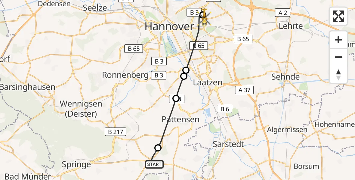 Flugroute Rettungshubschrauber Springe - Hannover Luftrettung Hubschrauberlandeplatz (Christoph 4), 02 Juni 2026, 07:12