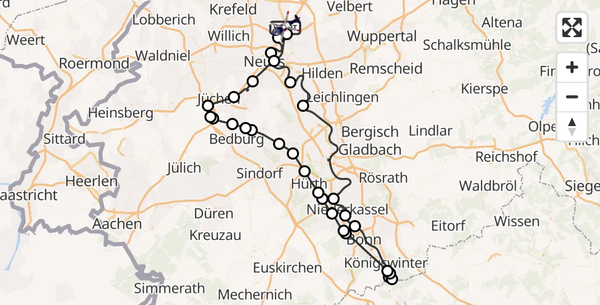 Flugroute Polizeihubschrauber Düsseldorf Flughafen - Düsseldorf Flughafen, 02 Juni 2026, 07:14