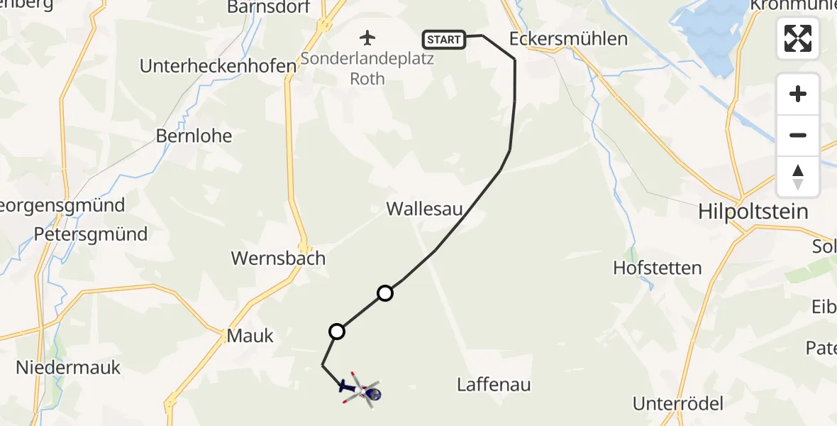Flugroute Polizeihubschrauber Roth - Heideck, 02 Juni 2026, 07:31