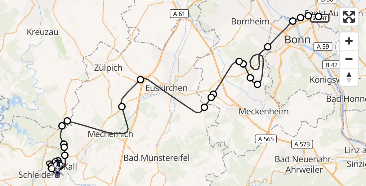 Flugroute Polizeihubschrauber Bonn-Hangelar Flugplatz - Kall, 02 Juni 2026, 07:35