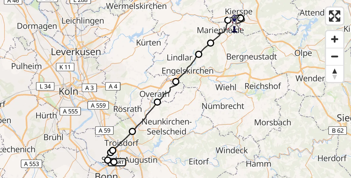 Flugroute Polizeihubschrauber Sankt Augustin - Marienheide, 02 Juni 2026, 07:44