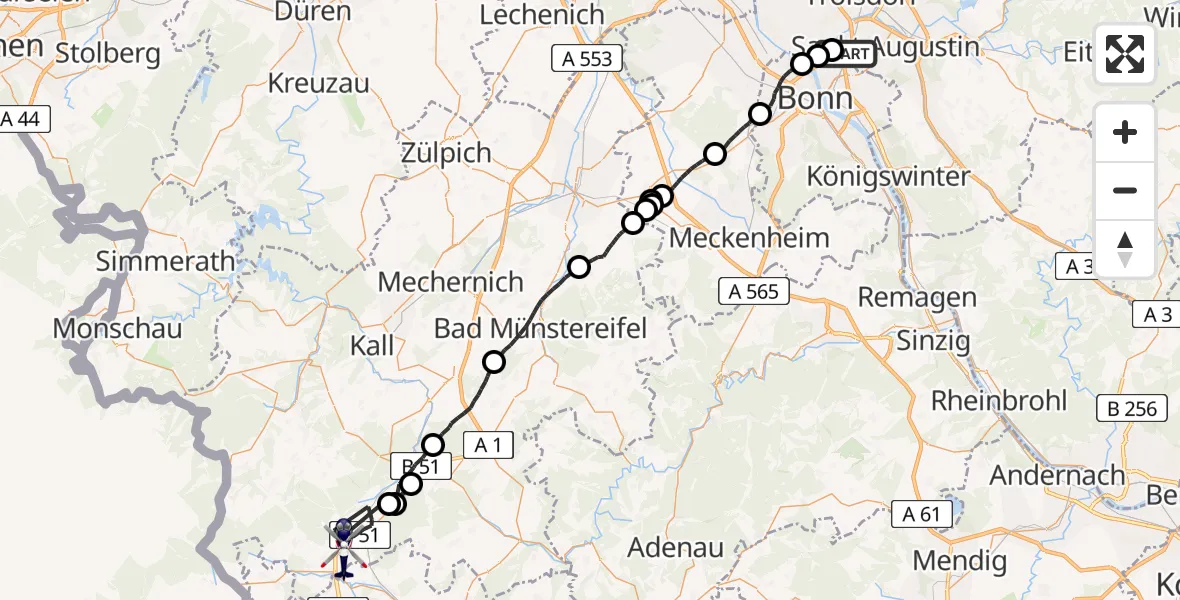 Flugroute Polizeihubschrauber Sankt Augustin - Dahlem, 02 Juni 2026, 07:46