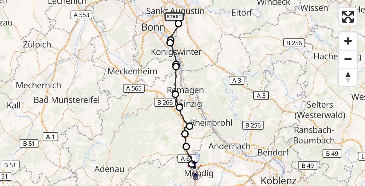 Flugroute Polizeihubschrauber Sankt Augustin - Mendig, 02 Juni 2026, 07:48