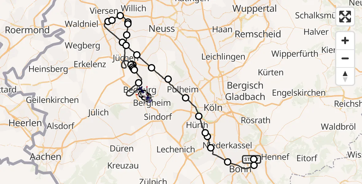 Flugroute Polizeihubschrauber Bonn-Hangelar Flugplatz - Bergheim, 02 Juni 2026, 07:53