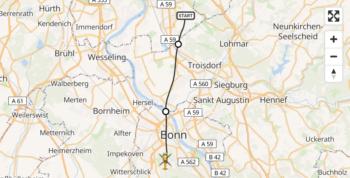 Flugroute Rettungshubschrauber Köln Bonn Flughafen - Bonn, 02 Juni 2026, 07:54